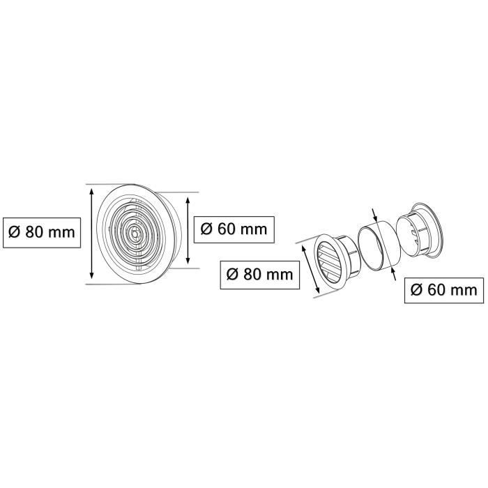 Grille d'aération - KOTARBAU - Rond - Diamètre 70 mm - Moustiquaire - Blanc
