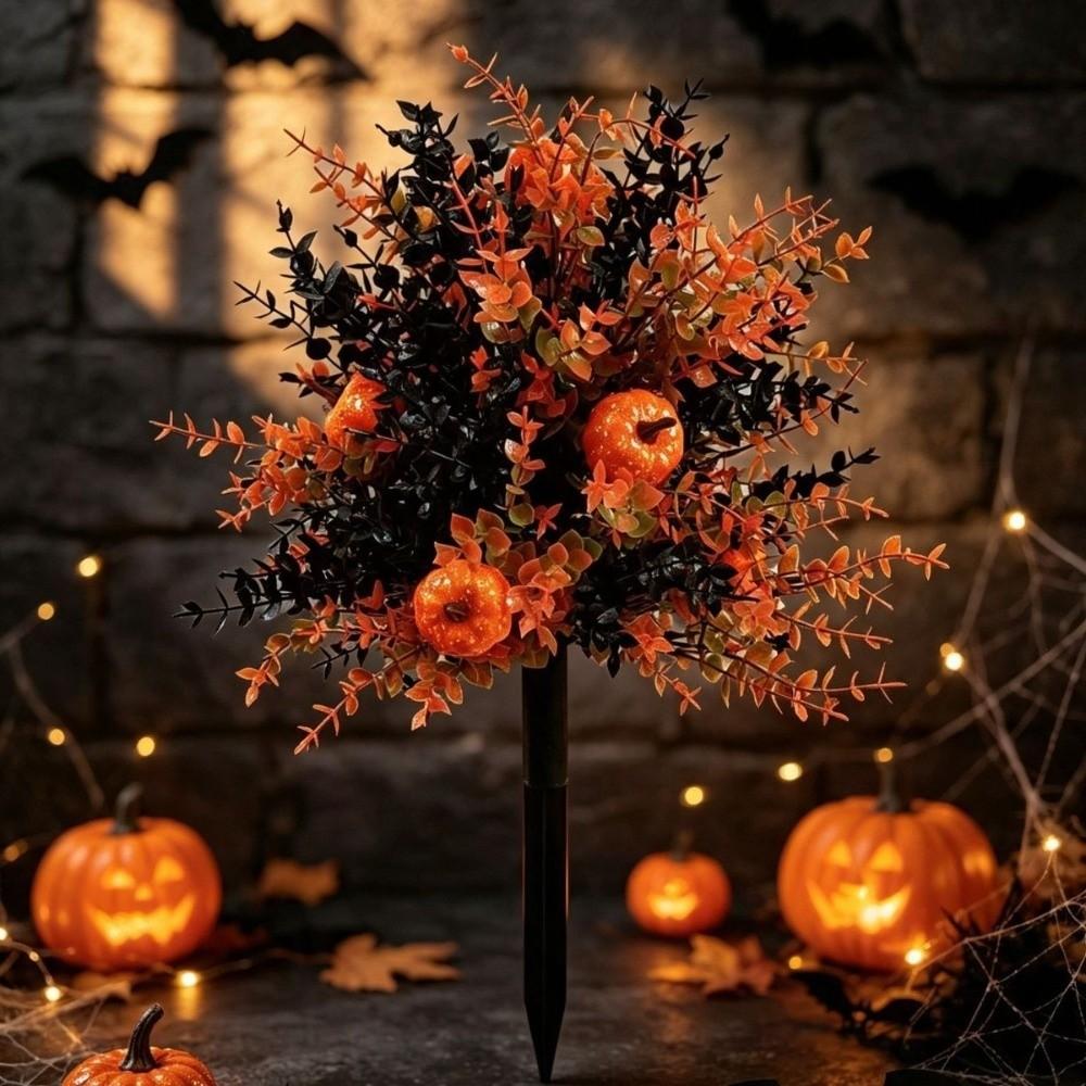 Realistic Artificial Eucalyptus Pumpkin Stakes Plastic Weatherproof Autumn Garden Stakes UV Resistant Anti-Fade