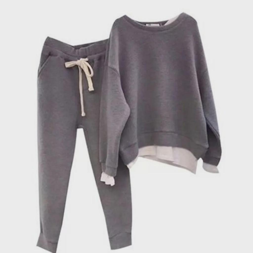Women's Casual Round Neck Loose Sweatshirt Two-Piece Suit - 2023 Spring/Autumn Hong Kong Style