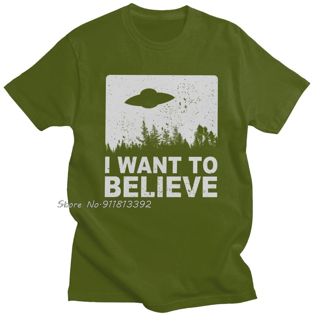 Stylish Male The X Files I Want To Believe Tshirt Men ONeck Cotton T Shirt Alien UFO Area 51 Tshirt Animal Harajuku Streetwear