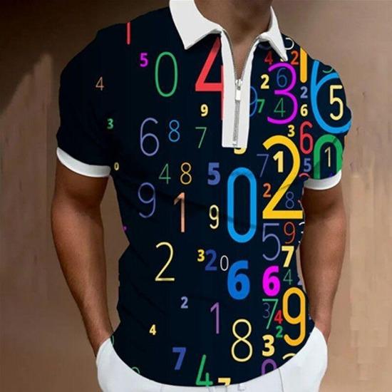 Men'S Polo Shirt Men'S Casual Short Sleeve Lapel T-Shirt 3D Printed Short Sleeve Zipper Polo