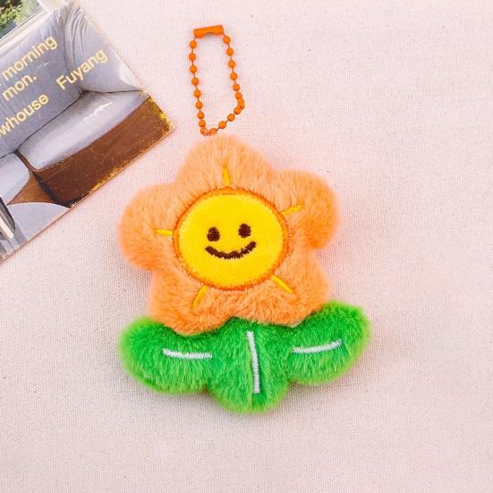 Keychain Soft Plush Sunflower Pendant with Smile Face Text Design Healing Shape Backpack Keys Bags Car Decoration