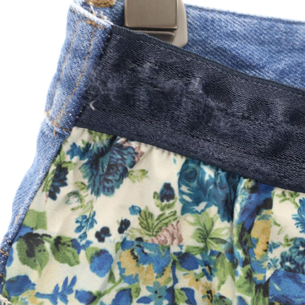 Diesel Floral Pattern Switching Wide Denim Pants XS Blue Women Used
