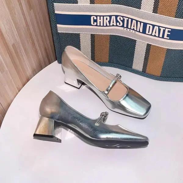 

Бежевые туфли на высоком каблуке Лолита Обувь Сандалии с квадратным носком Женские 2025 12 см Мэри Джейн Африканский блочный Ретро Серебристый Последние 3 см Летние Средний каблук 39