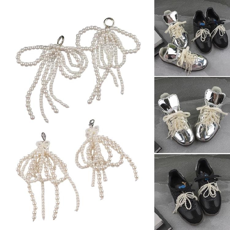 Fashion Pearls Beaded Bowknot Shoelaces Charm Shoe Decorative Pendant Lovely Shoe Decorations Fashion Shoes Accesories