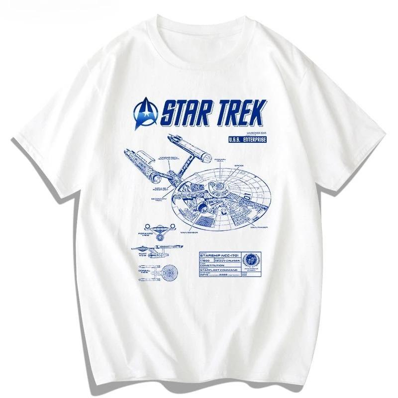 

2026 Summer Fashion Tee Star Trek_ The Enterprise Starship Explores The Sci-fi Film Short-sleeved Cotton Printed Men and Women Hip Hop Streetwear XXXL
