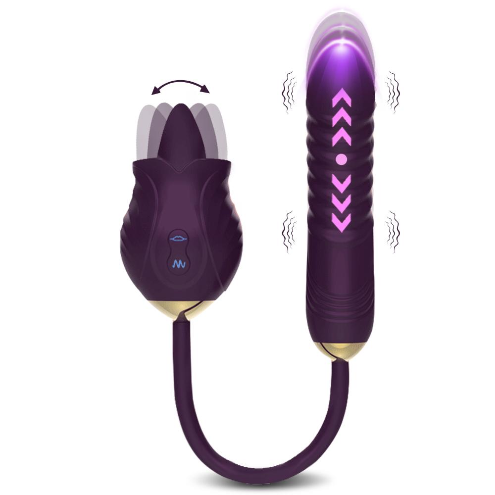 Rose-Vibrator for Woman Tongue Licking Clitoral Stimulator Thrusting G Spot Dildo Clit Nipple Licker for Women Goods Sexy Toys