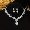 Rhombus Necklace Earrings Three-piece Set Fringed Luxury Rhinestone Jewelry  Wedding