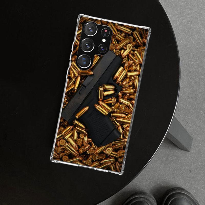 Gun Bullets AK47 Handgun Phone Case Cover for Samsung Galaxy S26 S25 Edge S24 S23 Ultra S22 Plus S21 FE S20 + Art Customized Fun