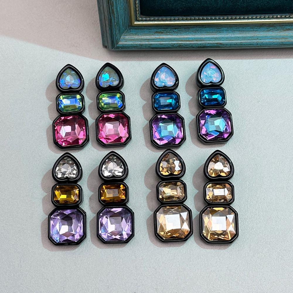 Resin Shiny Rhinestone Earrings Colorful Colorful Dangle Earring Geometric Square Studs  Women