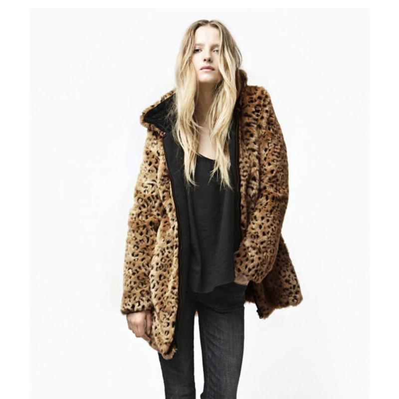 Autumn and Winter New Warm Imitation Coat Artificial Wool Large Size Medium and Long Leopard Print Women's Coat