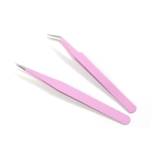 MINBOOT False Eyelash Tweezers, Precision, Thick Material, Set of 2, for Eyelash Extensions, Blackheads, Plastic Models, Lower Eyelashes, False Eyelas