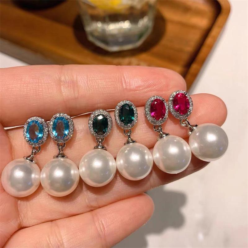 Elegant High-End Pearl Gemstone Dangle Earrings for Women - TikTok and Xiaohongshu Style