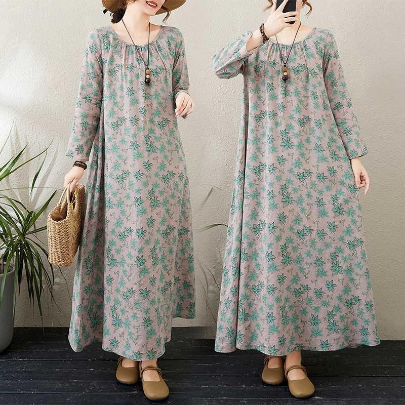 New Round Neck Lazy Dress Minimalist Long Sleeve Extra Long Dress Vacation Style