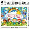 Custom Text Kids Backdrop, Colorful Cartoon Back To School Party Background