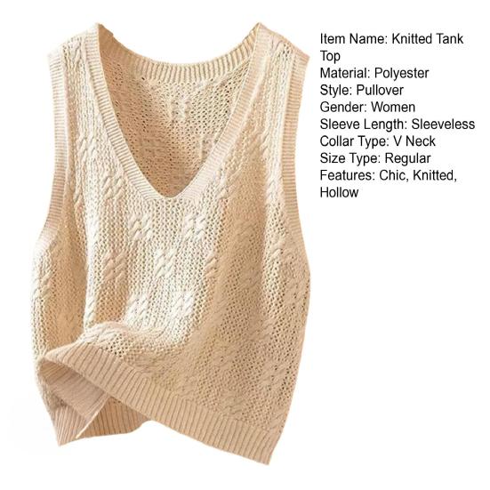 Knitted Tank Top for Women V Neck Sleeveless Hollow Out Crochet Camisole Top Summer Loose Casual Sweater Vest