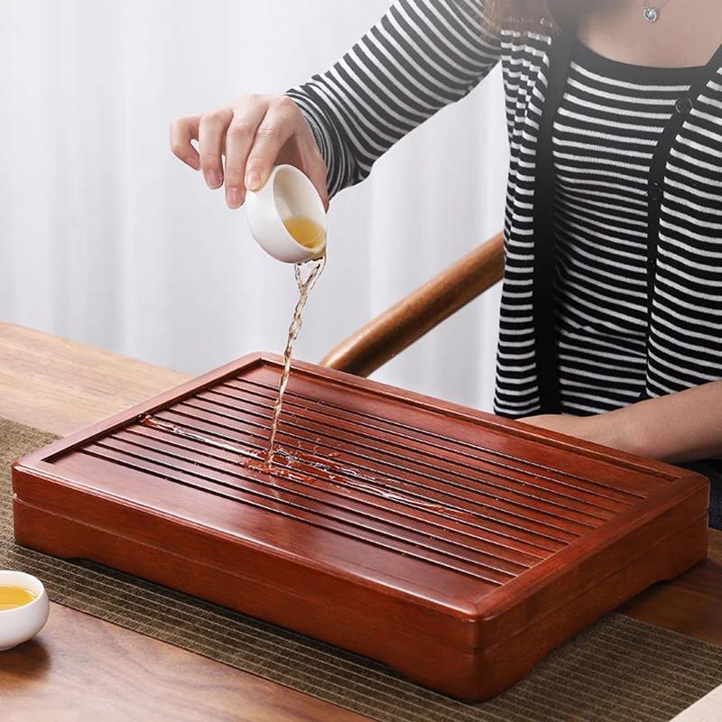 Household Solid Wood Rosewood Small Rectangular Tea Tray Kung-Fu Set Bamboo Table Water Storage Type Drawer