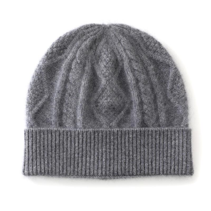 2024 Autumn/Winter Pure Cashmere Rhombus Knit Hat with Ear Protection - Versatile and Warm.