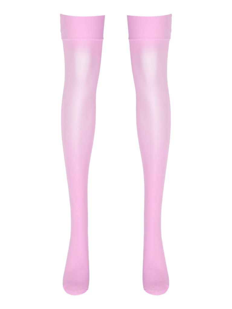 Womens Sheer Thigh High Socks Glossy See Through Design Thin Shiny Elastic Solid Color Stockings