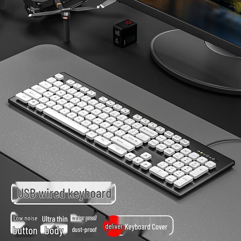 Stylish Chocolate Keyboard & Silent Wireless/Wired Mouse Set for Office/Home Use