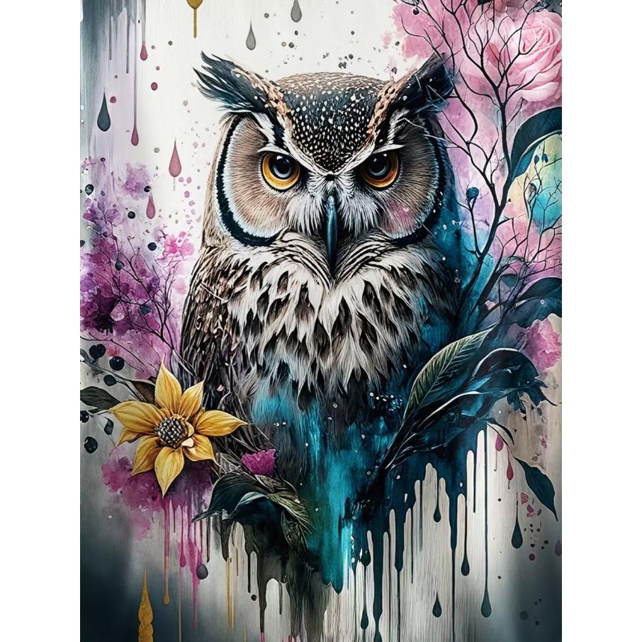 XL-7XL Plus Size Women's Casual Owl 3D Print Loose Round Neck Short Sleeved T-shirt Top
