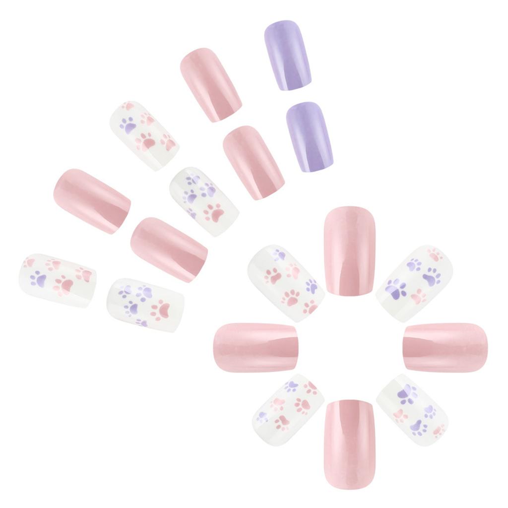 Square Press On Nail French Tip Fake Nails Glues On Nail Cat Paws Designs Artificial Nails Acrylic Nail Stick On Nails