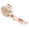 Burlap Ribbon, 32.8ft Long x 2.0in Wide Rose Flower Printed Burlap Ribbon Hessian Jute Belt Strap Wedding Cloth Decoration