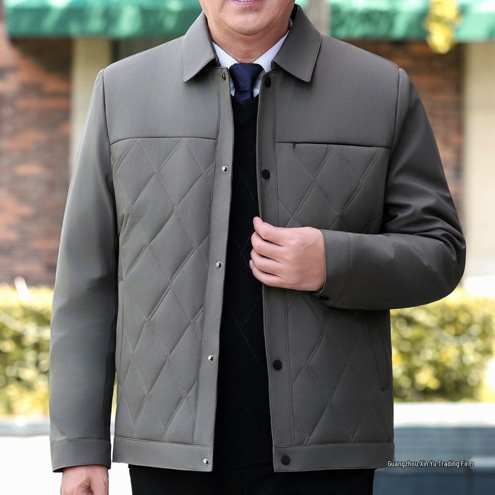 Men's Autumn/Winter Thickened Cotton-Padded Jacket for Middle-aged and Elderly, Dad's Lapel Jacket, Outerwear.