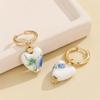 Fashion White Porcelain Printing Heart Drop Earring for Women Gold Plated Small Round Circle Hoop Earrings Charm Jewelry Bijoux