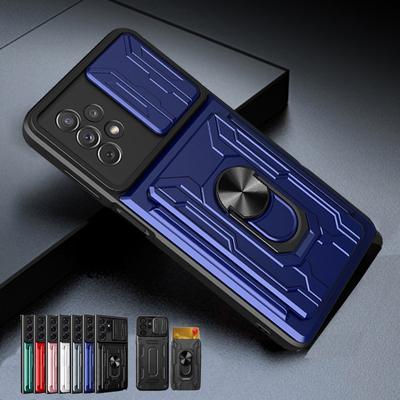 Slide Camera Lens Card Holder Case For Samsung Galaxy S22 Ultra S21 Plus A53 A73 A33 A13 A32 A12 A51 M32 4G 5G Military Grade Detachable Armor Cover