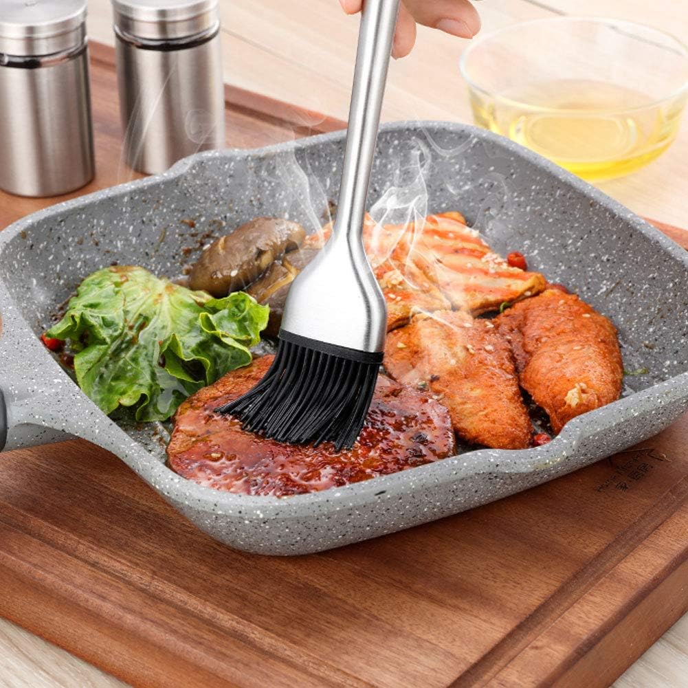 Basting Brush, Grilling BBQ Baking, Pastry and Oil, 8 Inch Stainless Steel Handle Brushes with Back Up Silicone Brush Heads for Kitchen Cooking &