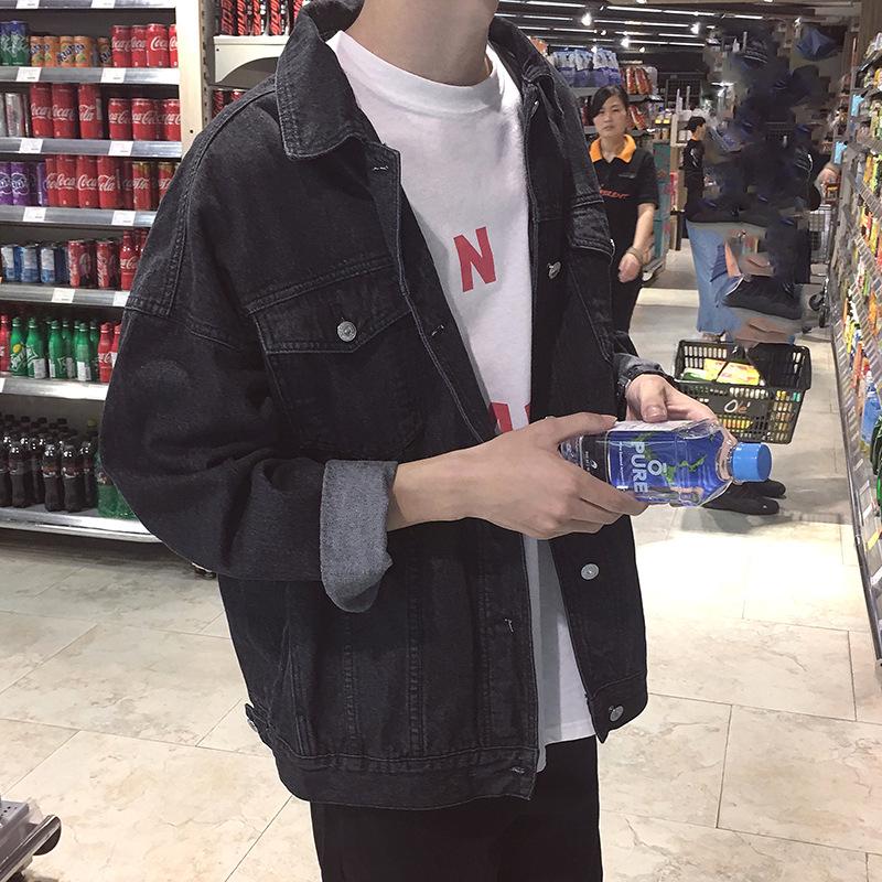 Herren Loose Washed Denim Motorradjacke im Hongkong-Stil - Herbst Neu Koreanischer Studenten-Top