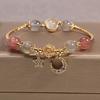 1 Pair Women Bracelet Smooth Bead Faux Agate Polished Star Moon Pendant Rhinestone Adjustable Shopping Work Party Dating Wrist Chain Lady Jewelry