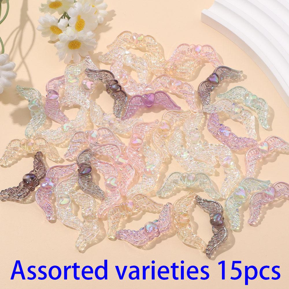 

4/9/15 шт. Крылья ангела акриловые прозрачные AB цветные бусины в форме крыльев сердечки перья интервальные бусины и комбинация бусин DIY серьги браслет ключ 15pcs