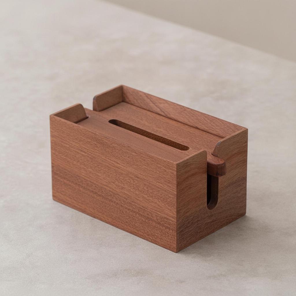 Walnut Wood Tissue Box Refillable Solid Holder with Raised Side Supports for Living