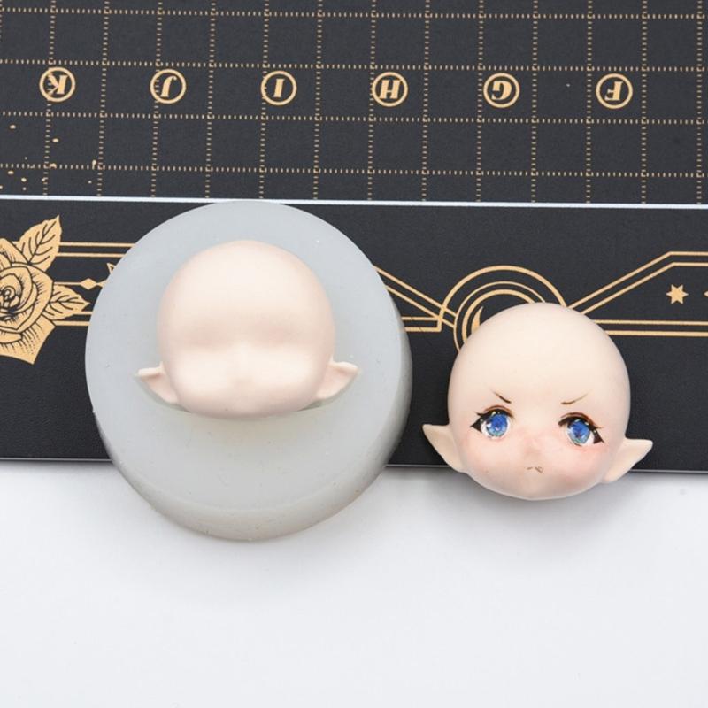 BJD Human Face Mold OB11 Soft Ceramic Q Version Happy Closed Eyes Ultra Light Clay Fondant Silicone Mold 4.5cm 6cm