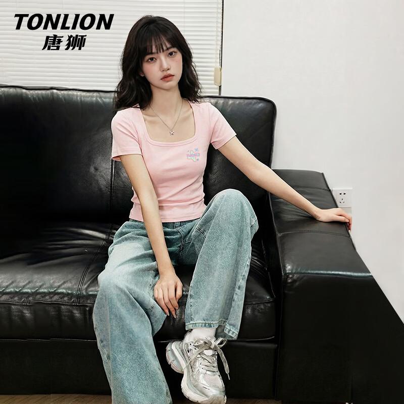 TonLion Women s U-Neck Slim Fit Short Sleeve Crop Top M