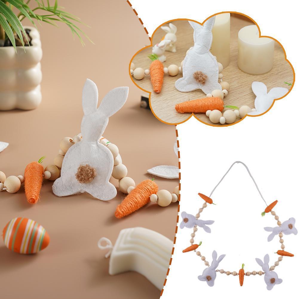 Ghirlanda Coniglio di Pasqua, Ghirlanda di Pasqua con Perline di Legno a Forma di Carota per Decorazioni da Appendere sul Mantello, Forniture per Festa Caccia alle Uova di Pasqua
