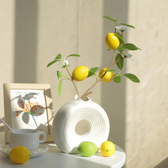 Artificial Lemons Branches 9 Head Faux Lemon Fruits with Stem Realistic Lifelike Fake Greenery Tree Branch with Flowers Leaves