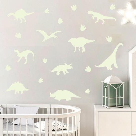 1 Sheet Glow-in-the-Dark Dinosaur Wall Stickers Waterproof Dinosaur Footprint Wall Decals Dinosaur Stickers for Nursery Kids Room