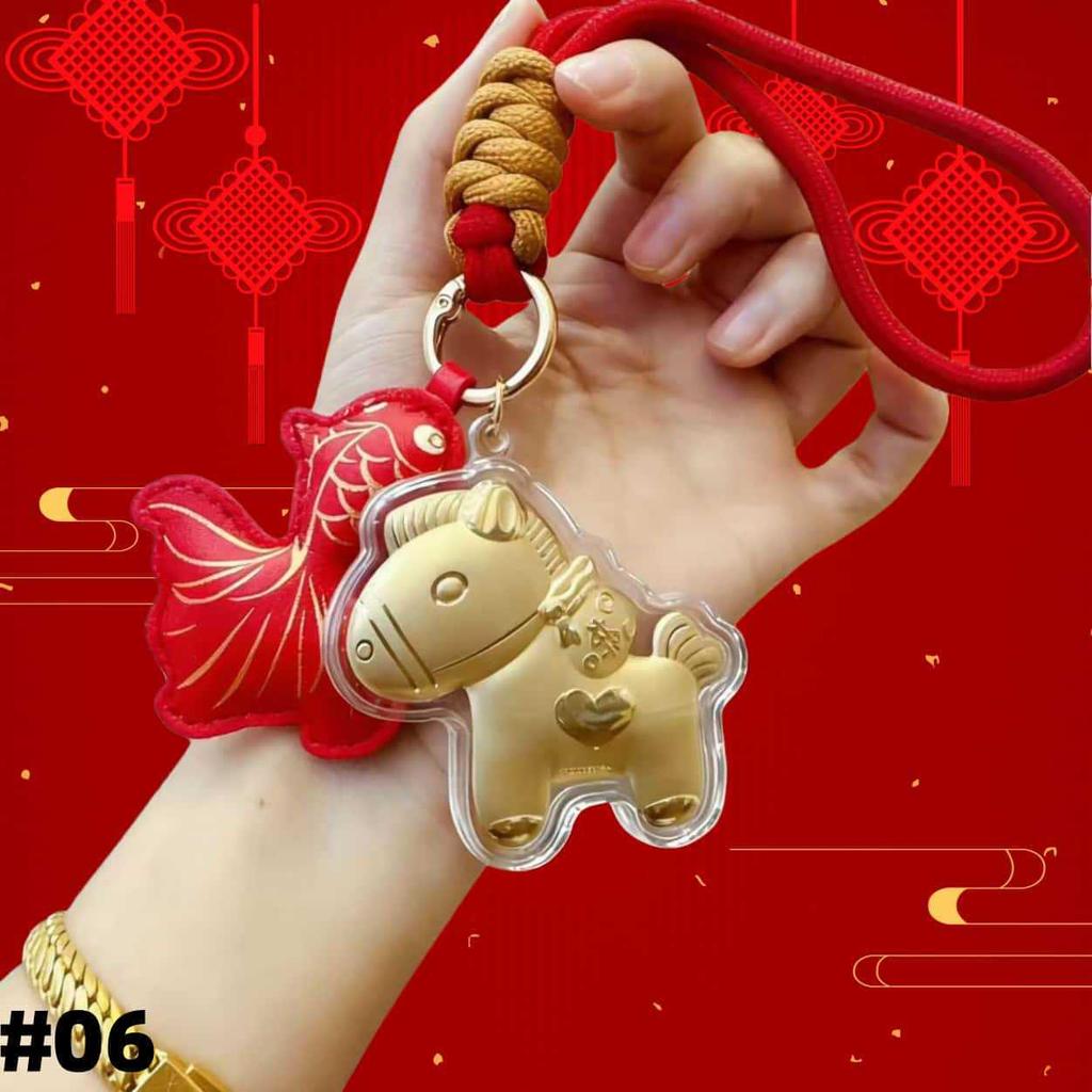 Year of the Horse Gold Keychain with Certificate: Money-Attracting Bag, Phone Pendant, and Lanyard