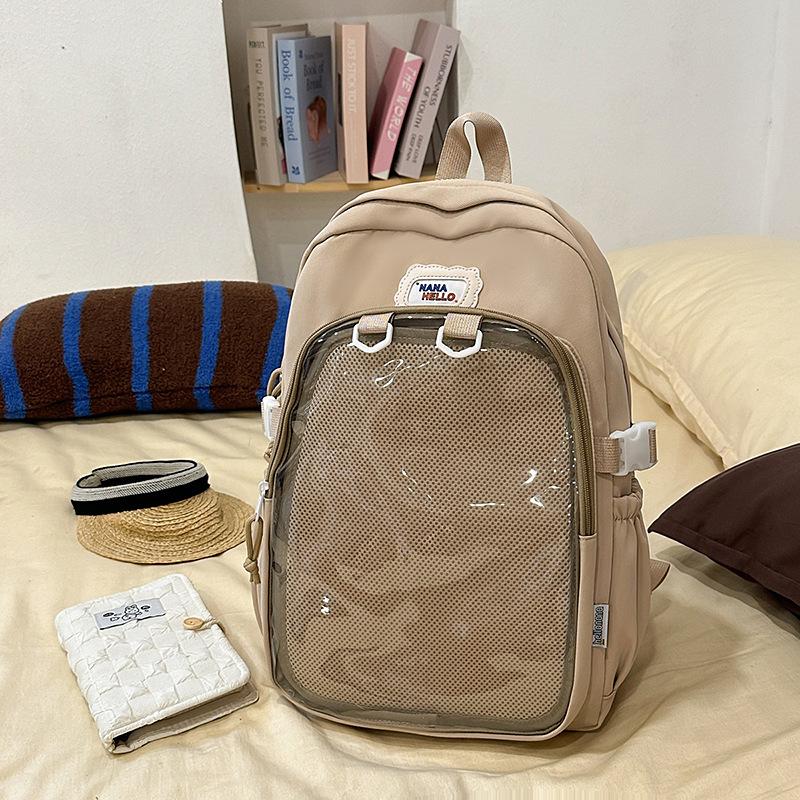 Japanese ins solid color junior high school student schoolbag female high school student transparent pain bag backpack Korean version trendy backpack
