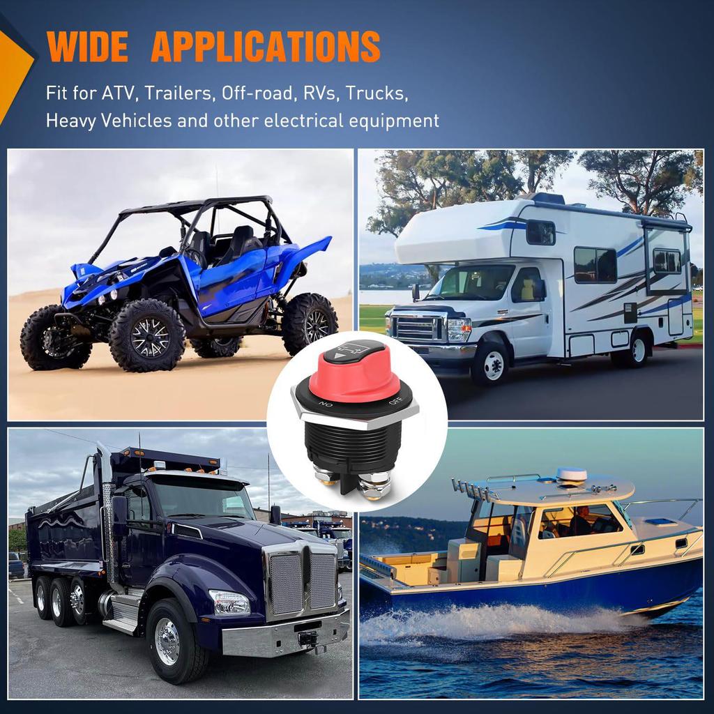 100A Knob-Type Yacht Battery Disconnect Switch - Master Power Isolator, 200A Rating