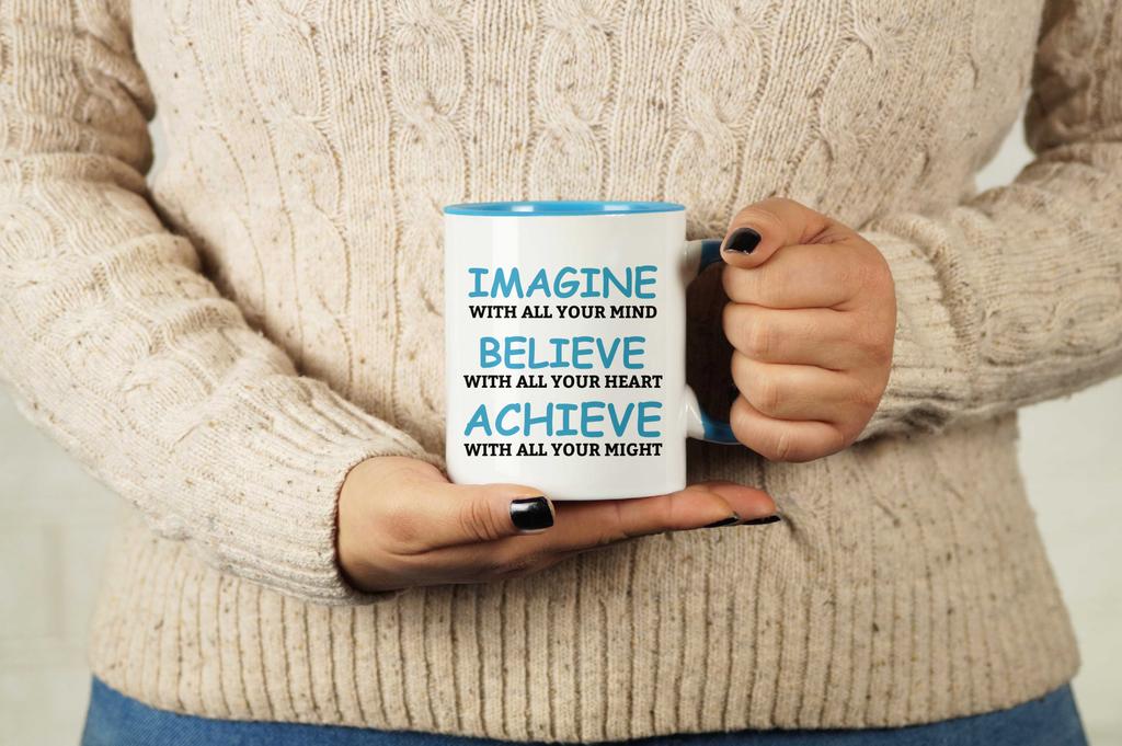 Inkdotpot 11 Oz  Ceramic Coffee  Mugs Imagine Believe Achieve Inspirational Quotes Gift For Co-Worker Boss
