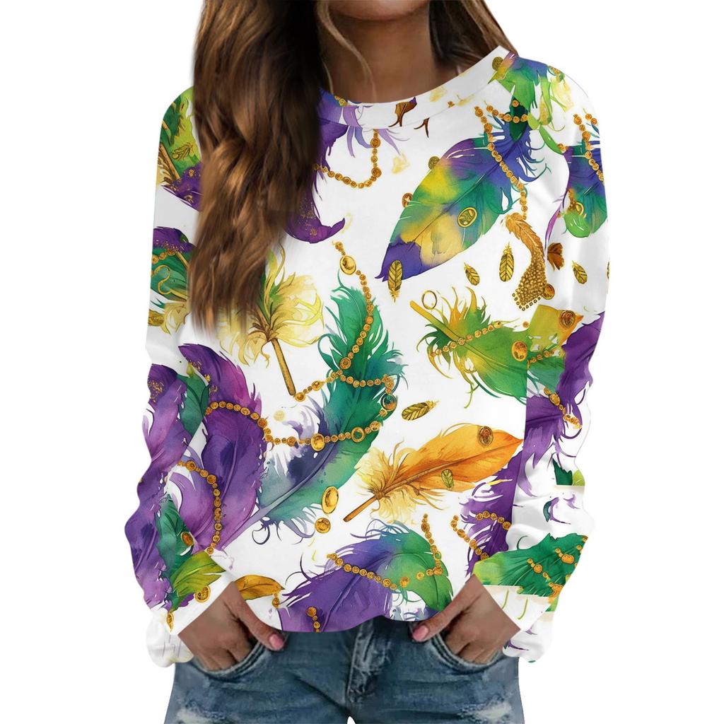 Rundhals Langarm Sweatshirts für Damen Druck Grafik Top Lässig Basic Oberteile Pullover