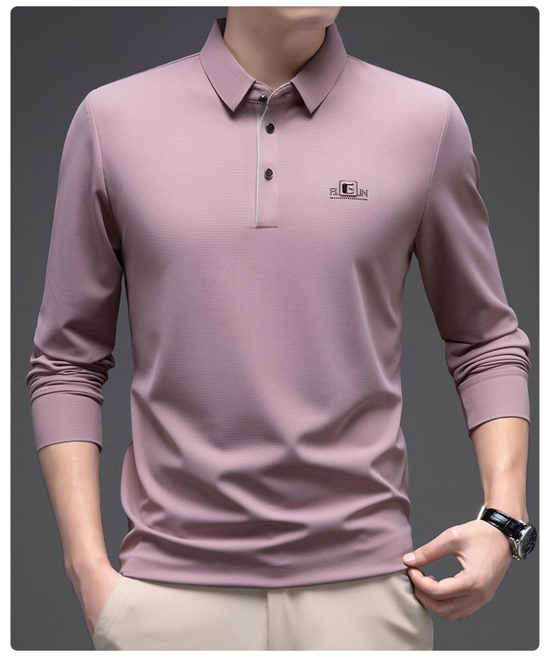 Woodpecker Men's Iron-Free Seamless Lapel Long Sleeve Polo Shirt - Versatile High-End Loose Fit
