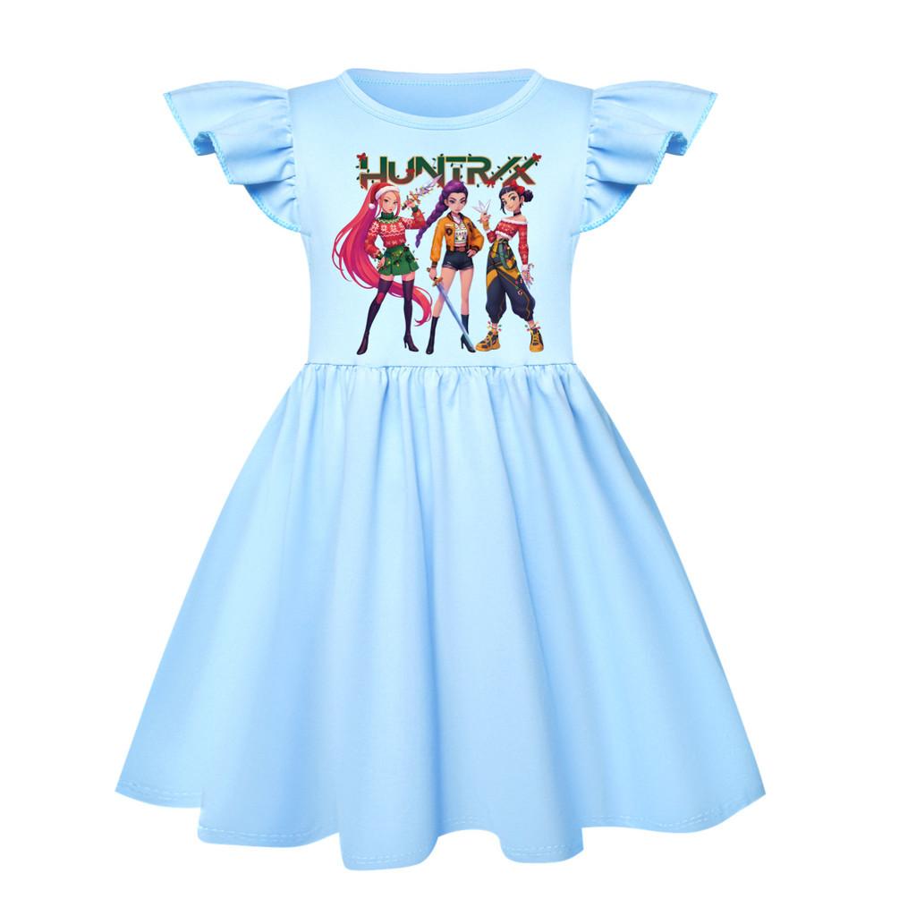 

5094 Kids Girls Christmas New Year Mira Zoey Rumi Printed Ruffle Short Sleeves Casual Dress 160cm