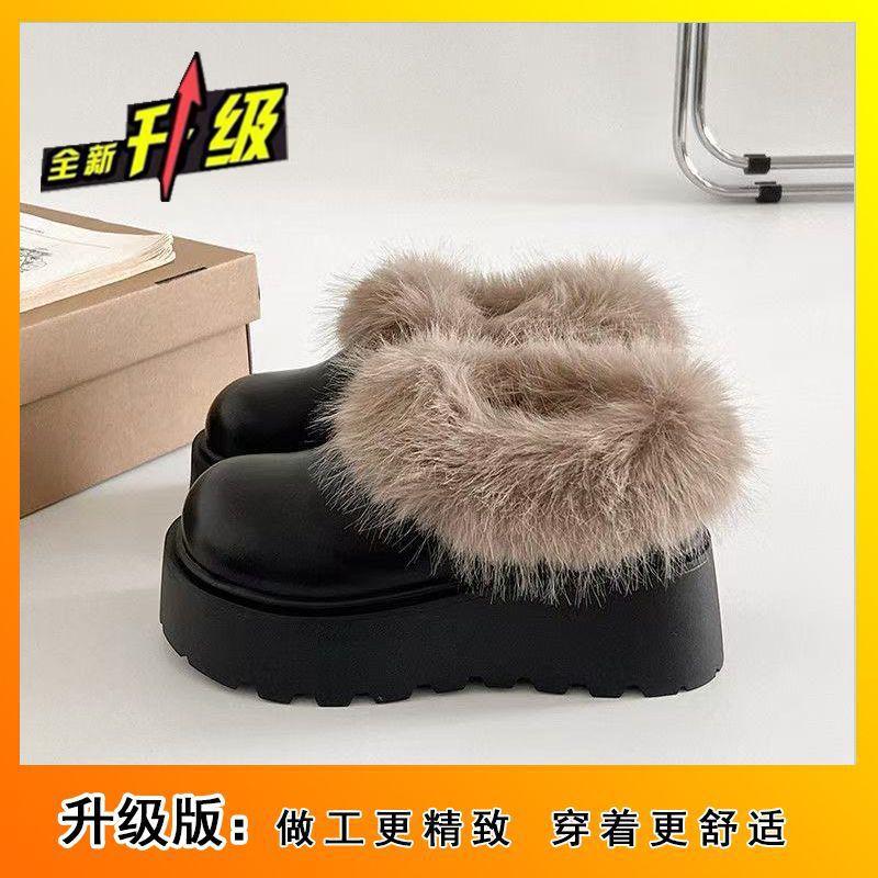 Fashion cotton slippers thick-soled bag head fluffy shoes with fleece to keep warm and one pedal to increase the height of snow shoes 2025 winter new