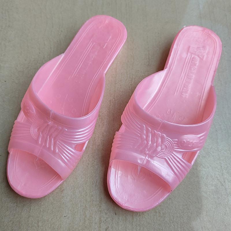 

2025 New Women s Summer One Word Hollow Out Flat Sole Slippers Soft Sole Non Slip Transparent Crystal Slipper Beach Slipper 40 рожевий