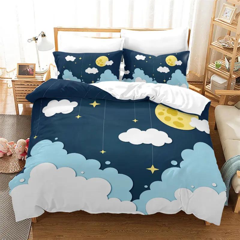 Sun And Moon Duvet Cover Exotic Galaxy Stars Bedding Set Microfiber Astrology Comforter Cover Queen For Kids Boys Teens Bedroom
